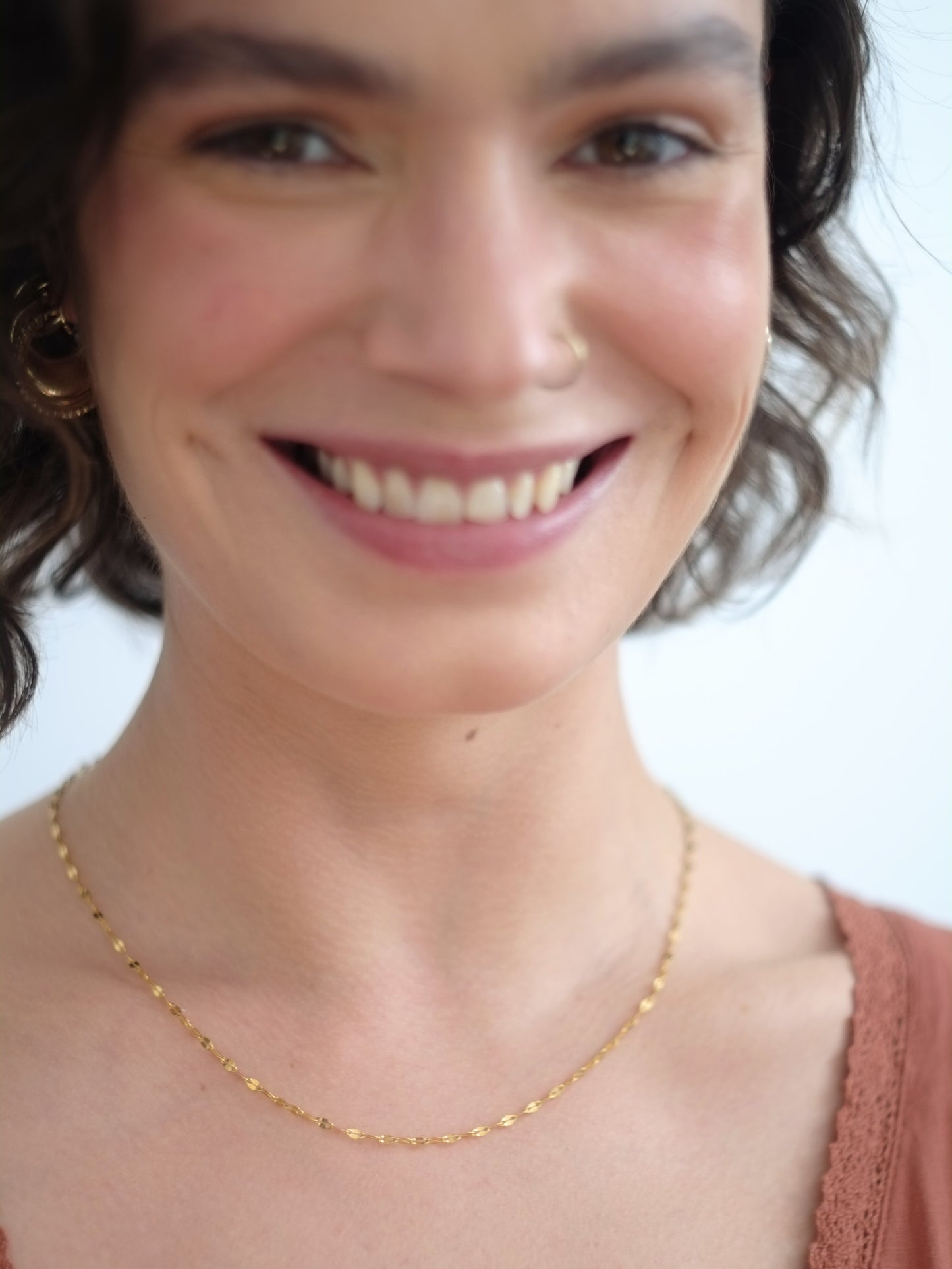 The Flora 18k Gold Plated Stainless Steel Delicate Textured Crimp Chain Necklace.