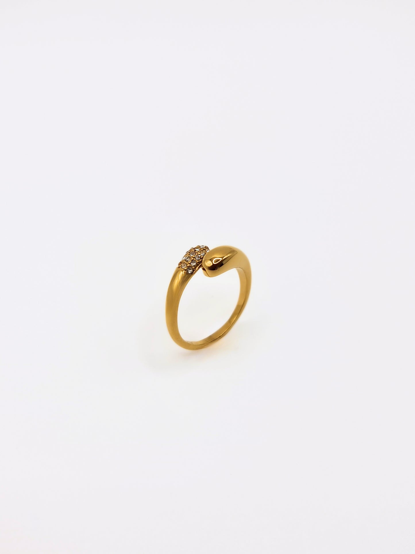 The Twist 18k Gold Plated Stainless Steel Pave Crystal Dome Open Band Stacking Ring.
