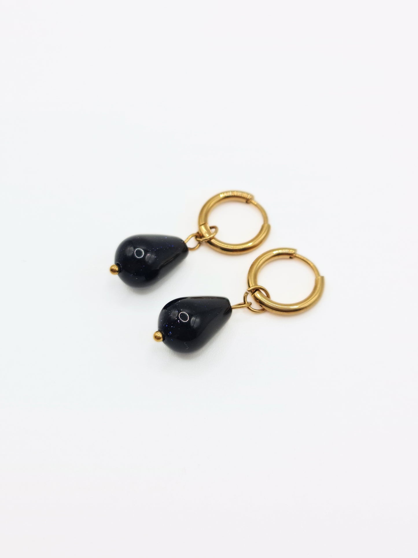 gold-black-goldstone-gemstone-natural-stone-semi-precious-drop-hoop-earrings-stainless-steel-tarnish-free-jewellery-waterproof-ember-and-stone-1