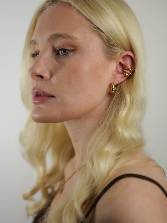 The Lunara 18k Gold Plated Celestial Crystal Chubby Hoop Earrings- Waterproof & Tarnish-Free
