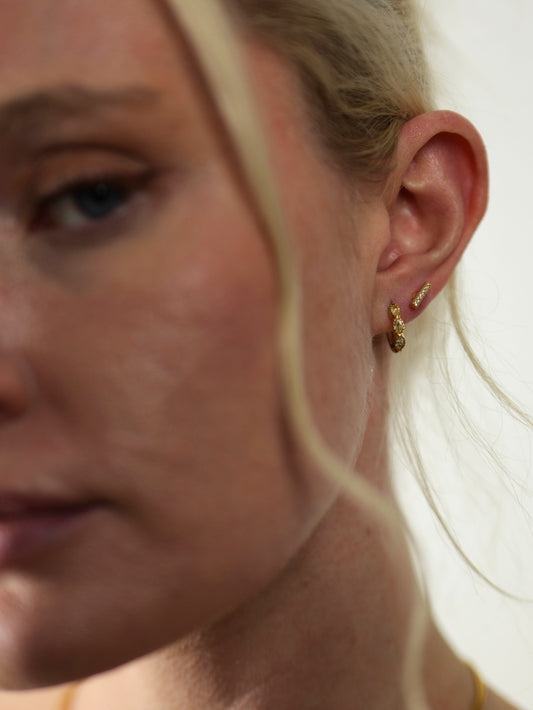 The Asteria 18k Gold Plated Salt & Pepper Crystal Evil Eye Huggie Hoop Earrings- Waterproof & Tarnish-Free