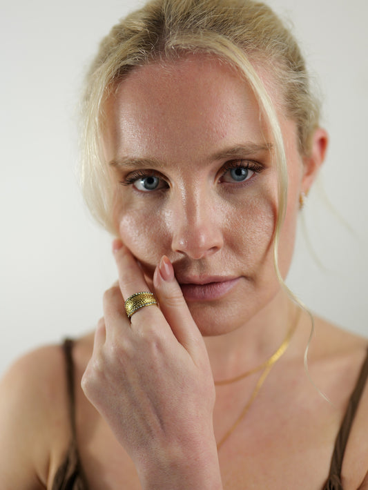 The Kora 18k Gold Plated Hammered Crystal Ring- Waterproof & Tarnish-Free