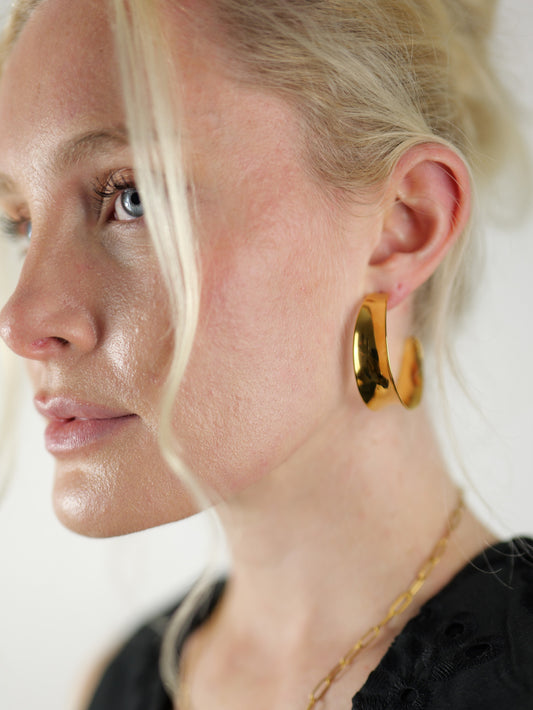 The Ava 18k Gold Plated Curved Form Large Hoop Earrings- Waterproof & Tarnish-Free