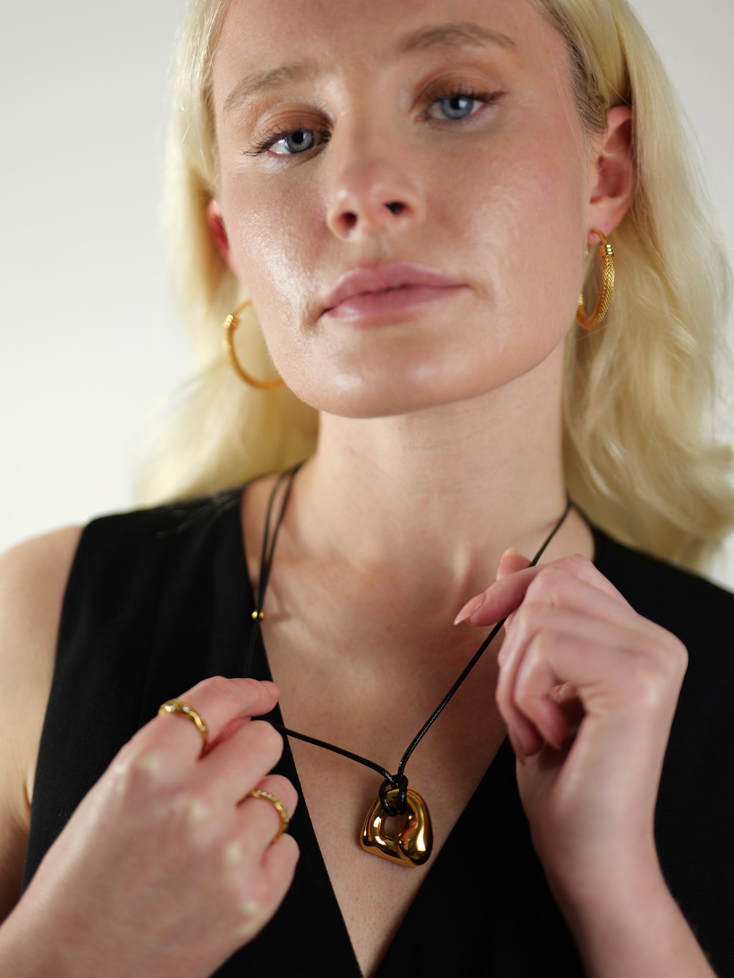 gold-organic-metal-pendant-rope-necklace-stainless-steel-tarnish-free-jewellery-waterproof-ember-and-stone-6