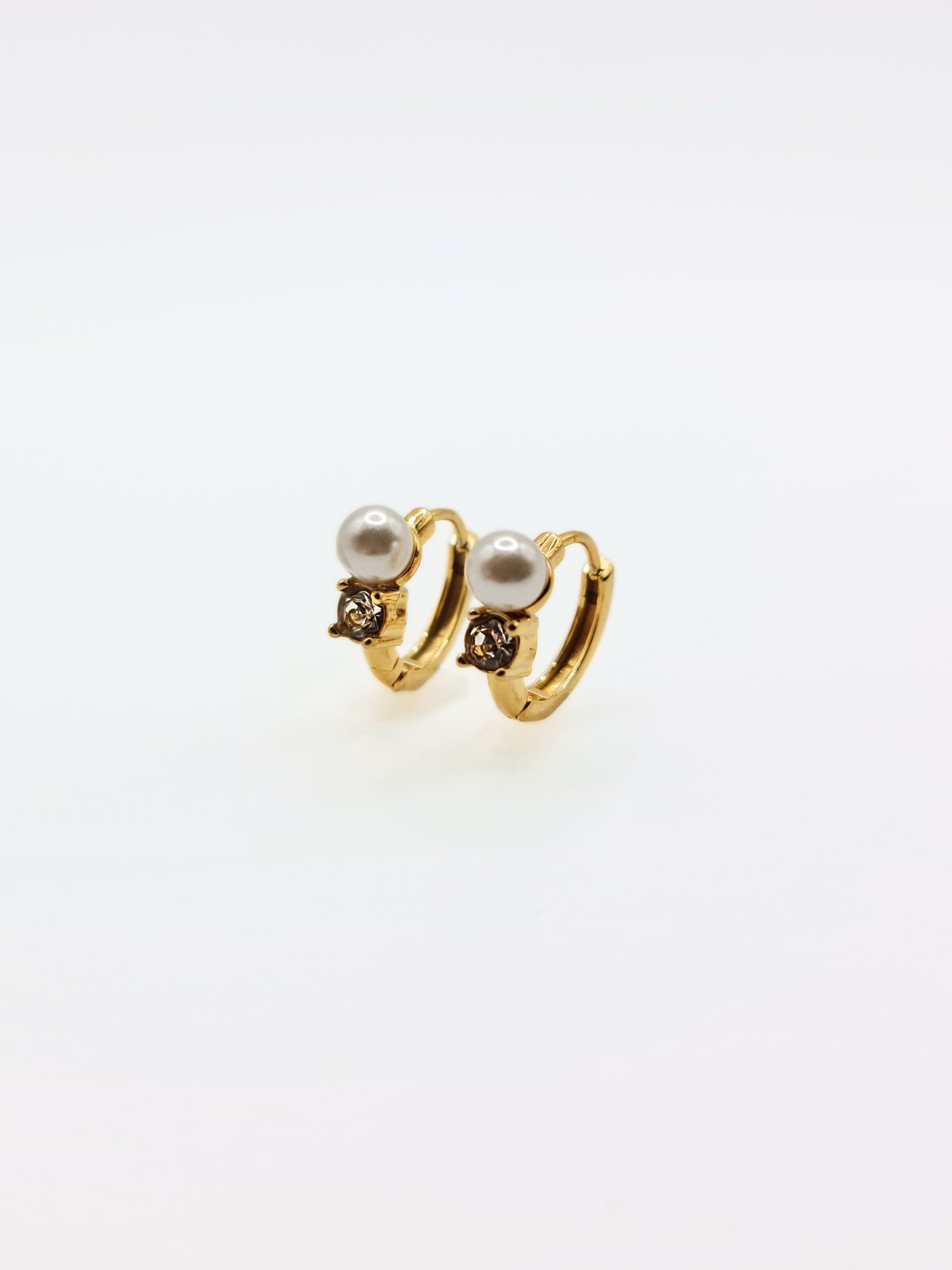 The Cascade 18k Gold Plated Crystal & Pearl Huggie Hoop Earrings- Waterproof & Tarnish-Free
