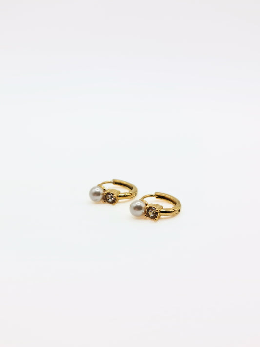 The Cascade 18k Gold Plated Crystal & Pearl Huggie Hoop Earrings- Waterproof & Tarnish-Free