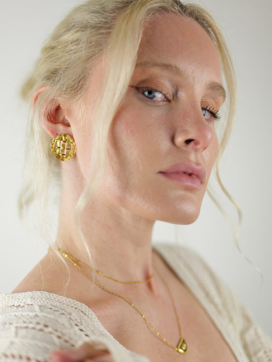 The Bora 18k Gold Plated Raffia Woven Stud Earrings- Waterproof & Tarnish-Free