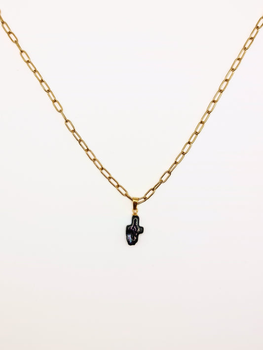The Perla 18k Gold Plated Organic Natural Black Pearl Cross Pendant Necklace- Waterproof & Tarnish Free