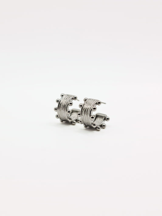 The Zaya Silver Finish Beaded Hoop Earrings- Waterproof & Tarnish-Free