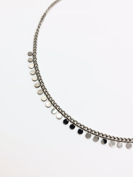 The Temple Silver Finish Ditsy Disc Fine Chain Necklace- Waterproof & Tarnish-Free