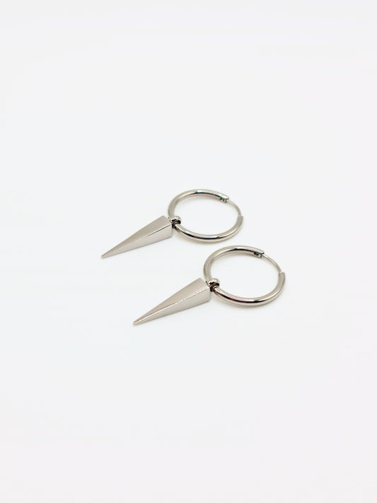 silver-spike-drop-hoop-earrings-stainless-steel-tarnish-free-jewellery-waterproof-ember-and-stone-2