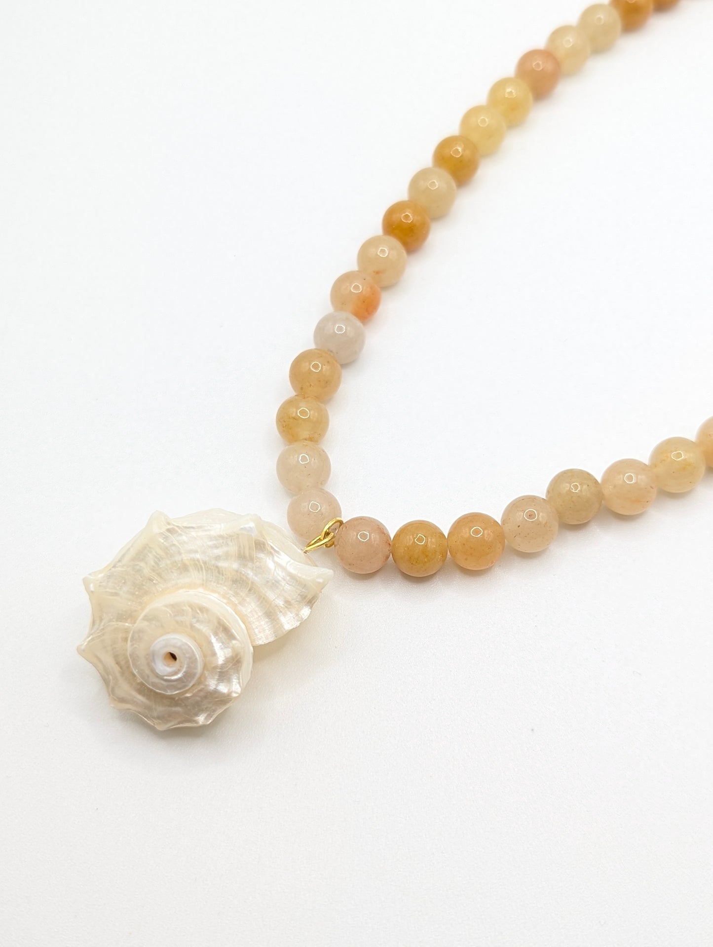 The Cannes Conch Seashell Yellow Aventurine Natural Stone Beaded Necklace- Semi-Precious & Waterproof