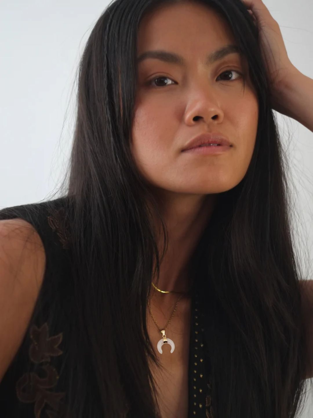 The Talisman Collection Rose Quartz 18k Gold Plated Semi Precious Gemstone Horn Moon Pendant Necklace