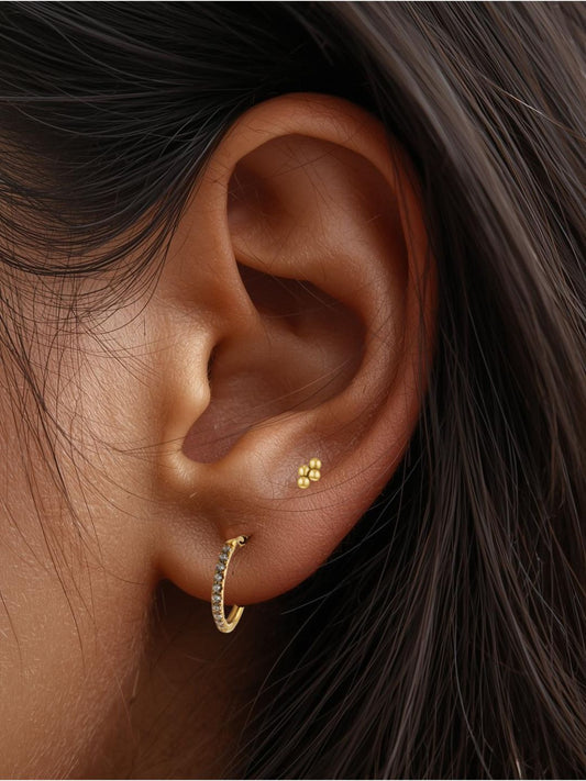 The Talisman Collection 18k Gold Plated Tarnish-Free Beaded Single Cartilage & Lobe Piercing Stud