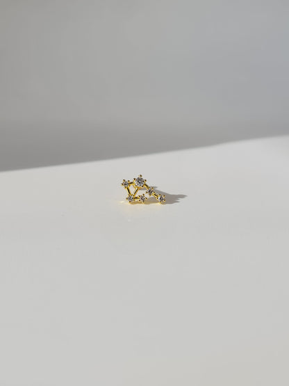 The Constellations Libra 18k Gold Plated Stainless Steel Cubic Zirconia Ear Climber Zodiac Star Sign Cartilage Lobe Stud Earring.