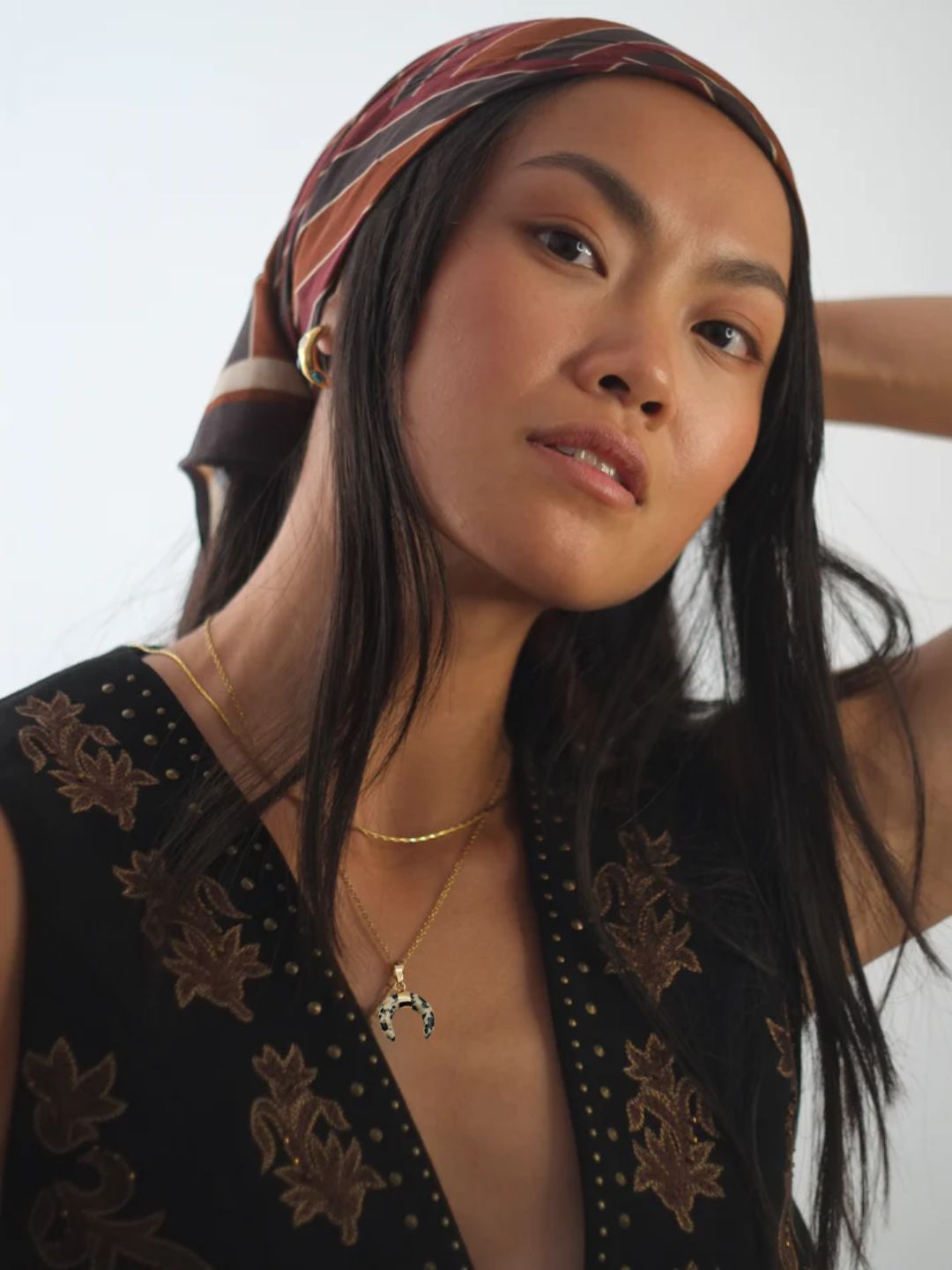 The Talisman Collection Dalmatian Jasper 18k Gold Plated Semi Precious Gemstone Horn Moon Pendant Necklace