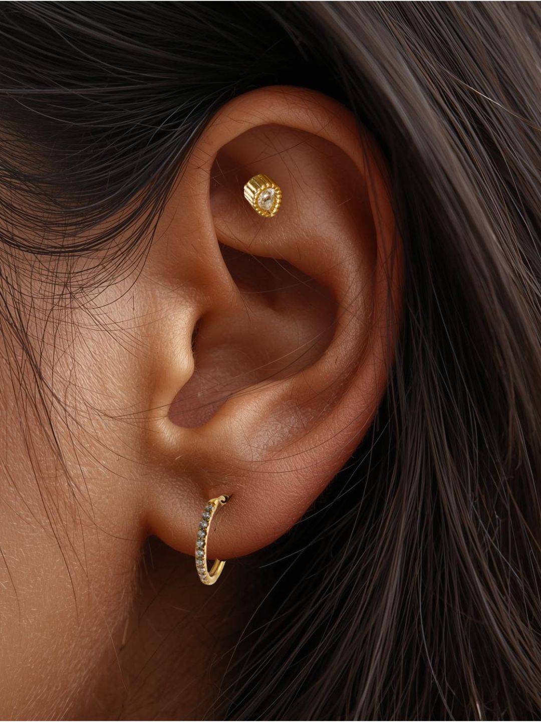 The Talisman Collection 18k Gold Plated Tarnish-Free Crystal Teardrop Single Cartilage & Lobe Piercing Stud