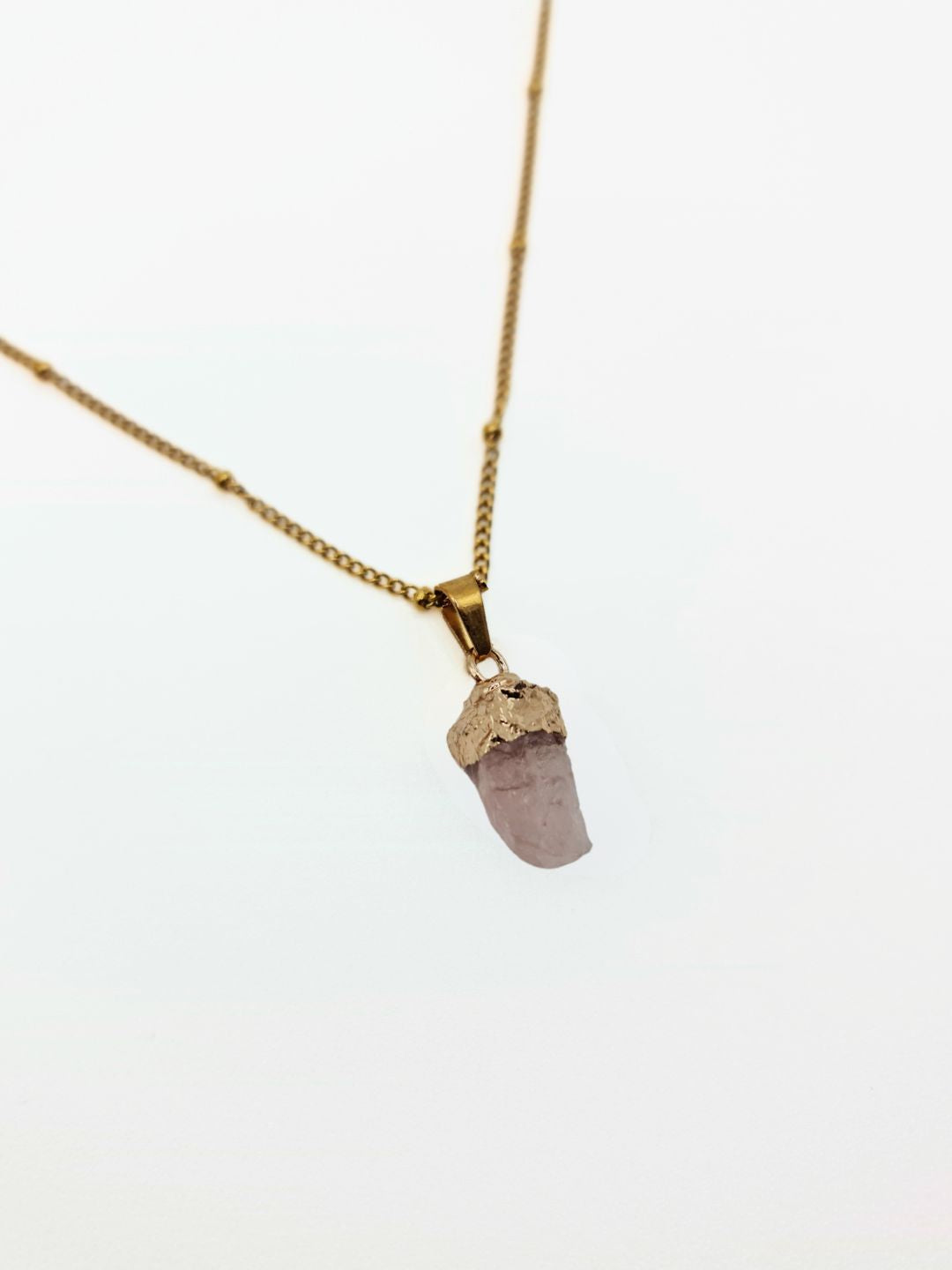 The Talisman Collection October Rose Quartz Birthstone 18k Gold Plated Semi Precious Natural Stone Pendant Necklace.