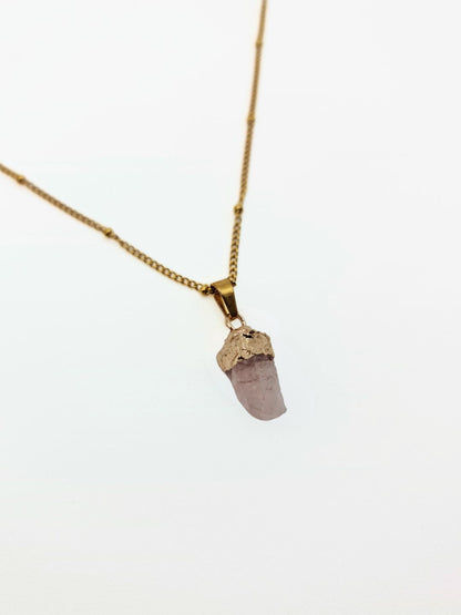 The Talisman Collection October Rose Quartz Birthstone 18k Gold Plated Semi Precious Natural Stone Pendant Necklace.