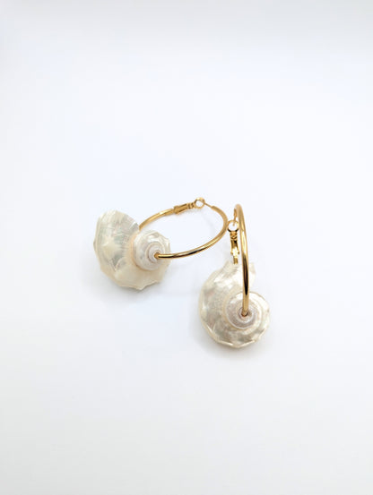 The Cannes Conch Shell 18k Gold Plated Hoop Earrings- Natural & Waterproof