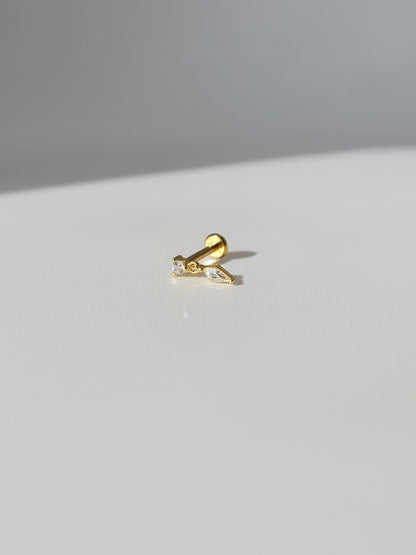 The Bailey 18k Gold Plated Stainless Steel Cubic Zirconia Crystal Drop Cartilage Lobe Flat Labret Stud Earring.