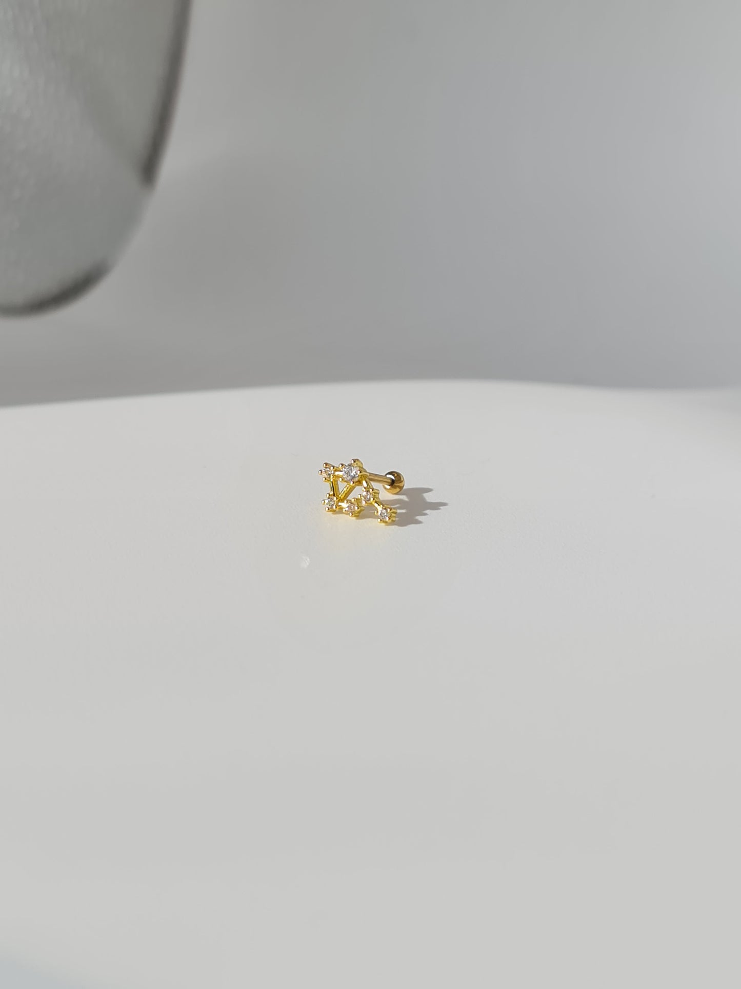 The Constellations Libra 18k Gold Plated Stainless Steel Cubic Zirconia Ear Climber Zodiac Star Sign Cartilage Lobe Stud Earring.