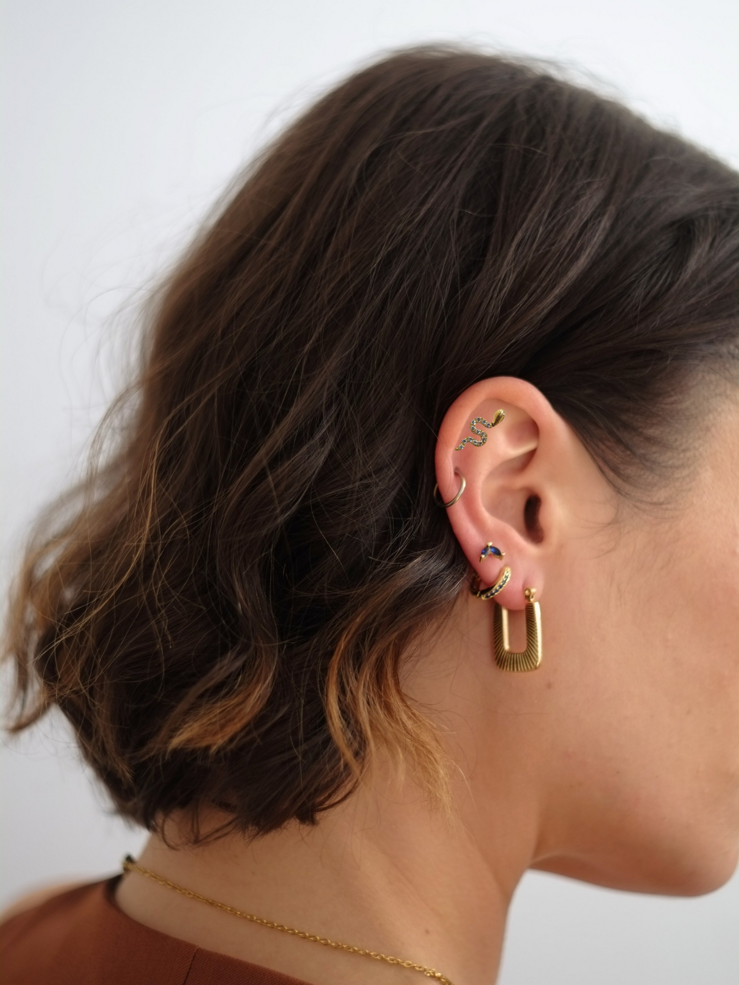 The Serpent 18k Gold Plated Titanium Steel Cubic Zirconia Snake Ear Climber Cartilage Lobe Stud Earring.