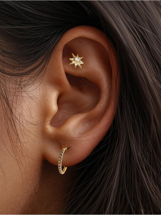 The Talisman Collection 18k Gold Plated Tarnish-Free Crystal Star Single Cartilage & Lobe Piercing Stud