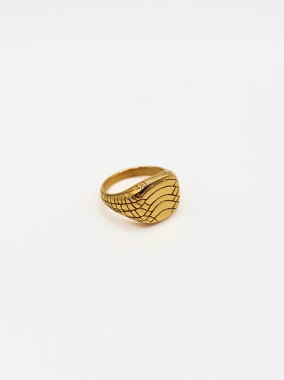 The Serpent 18k Gold Plated Stainless Steel Snake Etched Signet Ring.