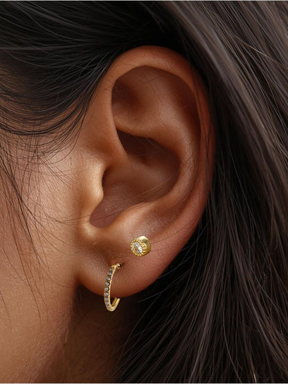 The Talisman Collection 18k Gold Plated Tarnish-Free Round Crystal Single Cartilage & Lobe Piercing Stud