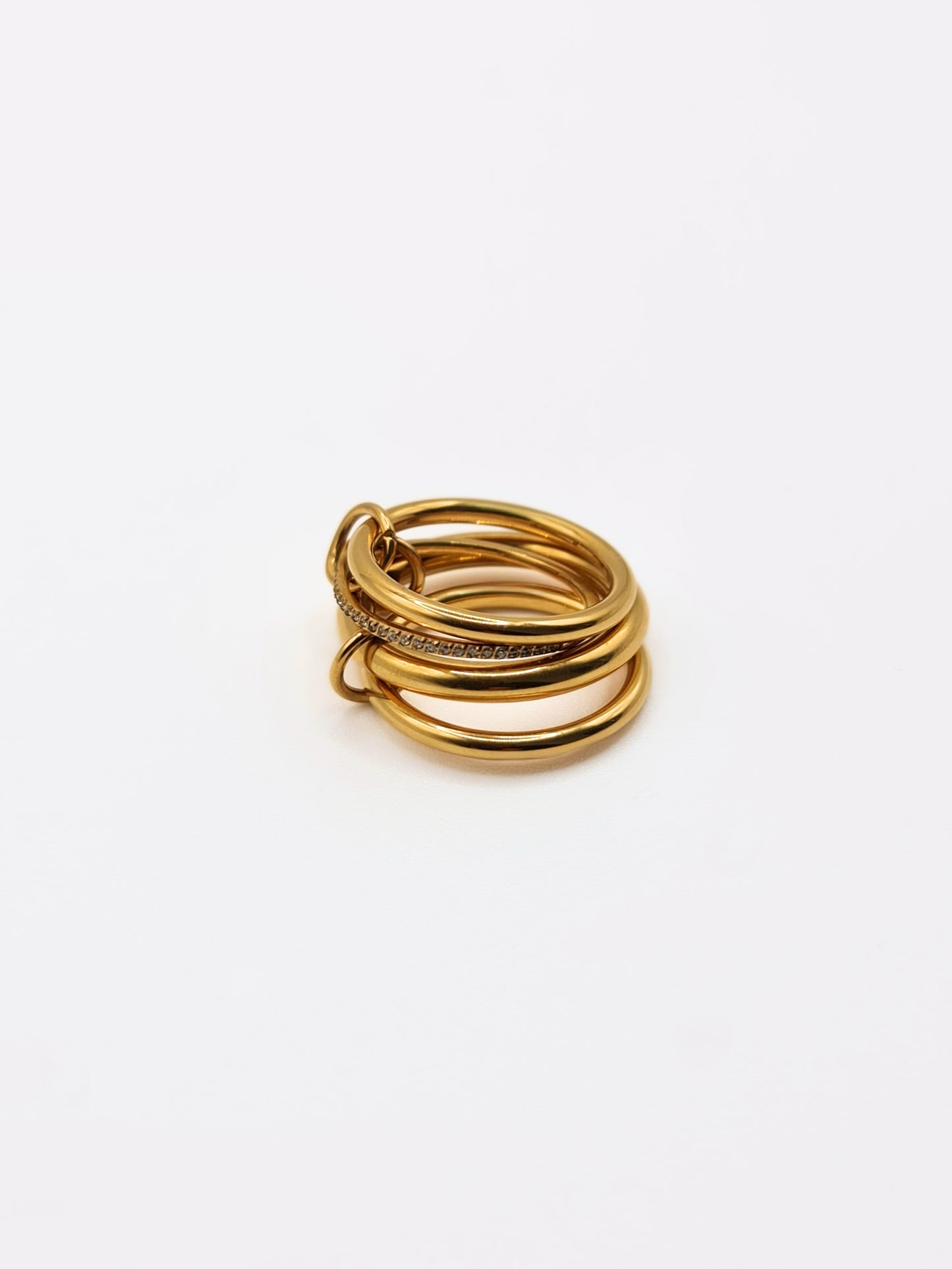 The Illusion 18k Gold Plated Stainless Steel Linked Crystal Pave Stacking Rings.