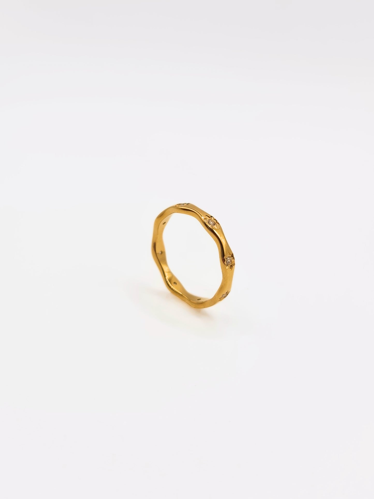 The Hope 18k Gold Plated Stainless Steel Crystal Celestial Wavy Ring.