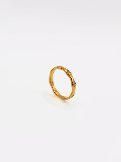 The Hope 18k Gold Plated Stainless Steel Crystal Celestial Wavy Ring.