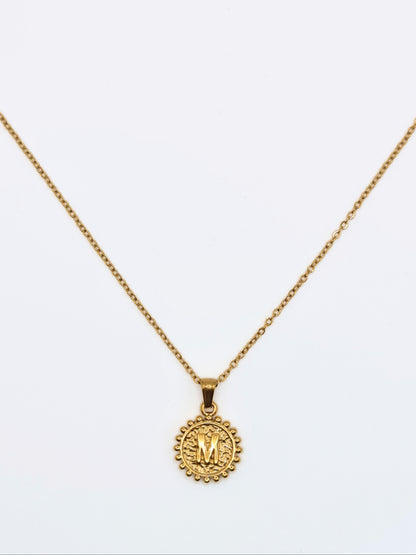 The Talisman Collection 'M' Initial 18k Gold Plated Stainless Steel Ball Trim Pendant Necklace.