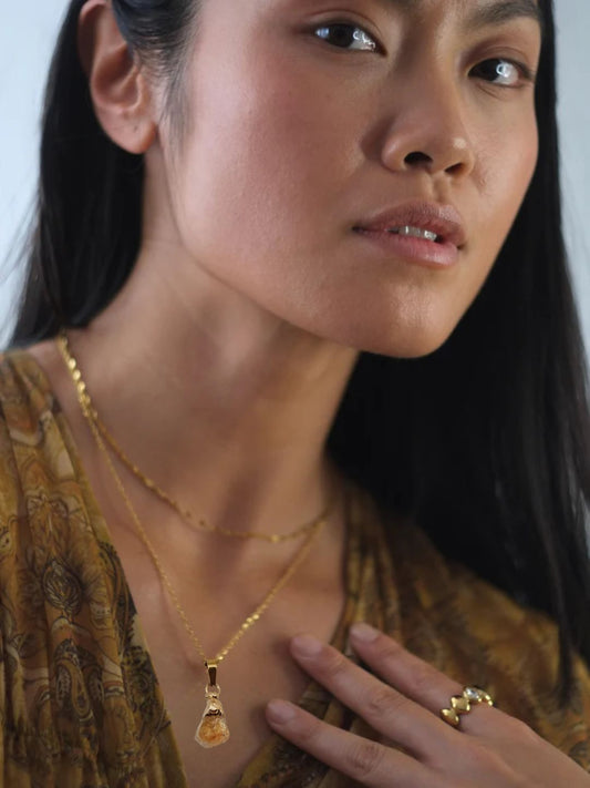 The Talisman Collection November Citrine Birthstone 18k Gold Plated Semi Precious Natural Stone Pendant Necklace