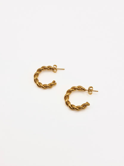 The Bali Collection 18k Gold Plated Stainless Steel Plaited Hoop Earrings.