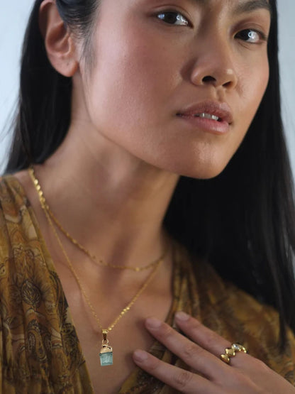 The Talisman Collection March Aquamarine Birthstone 18k Gold Plated Semi Precious Natural Stone Pendant Necklace