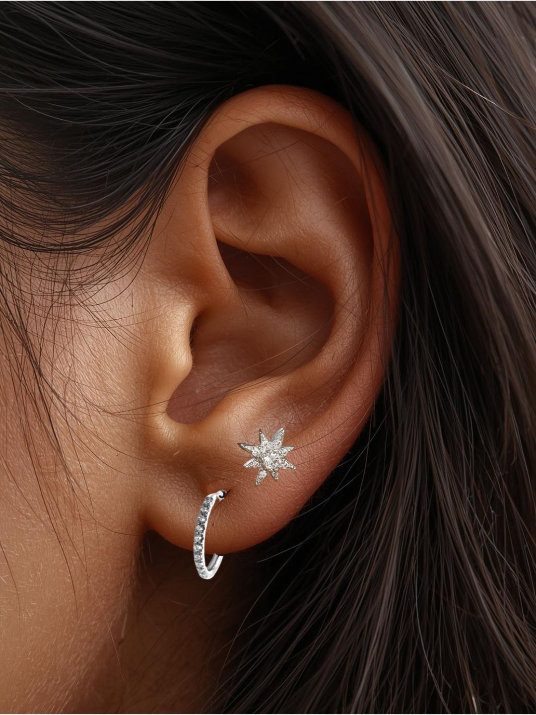 The Talisman Collection Silver Finish Tarnish-Free Crystal Star Single Cartilage & Lobe Piercing Stud