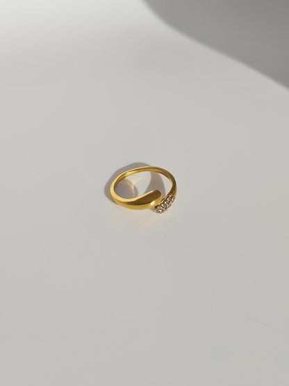 The Twist 18k Gold Plated Stainless Steel Pave Crystal Dome Open Band Stacking Ring.