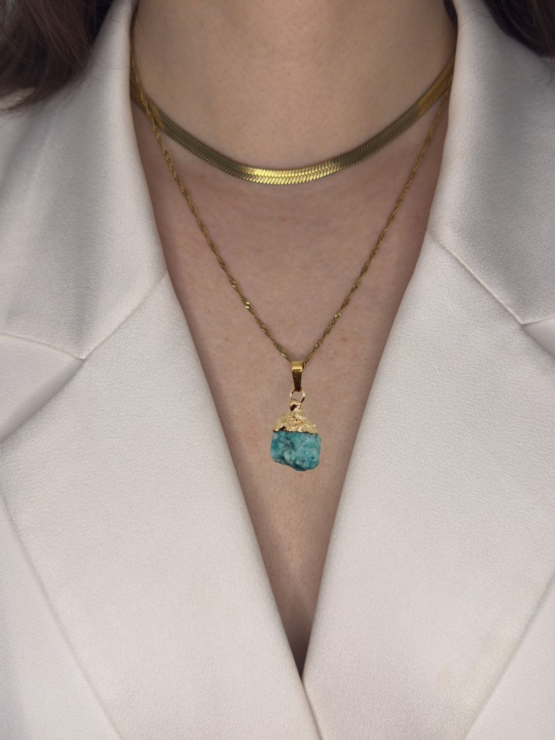 The Talisman Collection August Amazonite Birthstone 18k Gold Plated Semi Precious Natural Stone Pendant Necklace