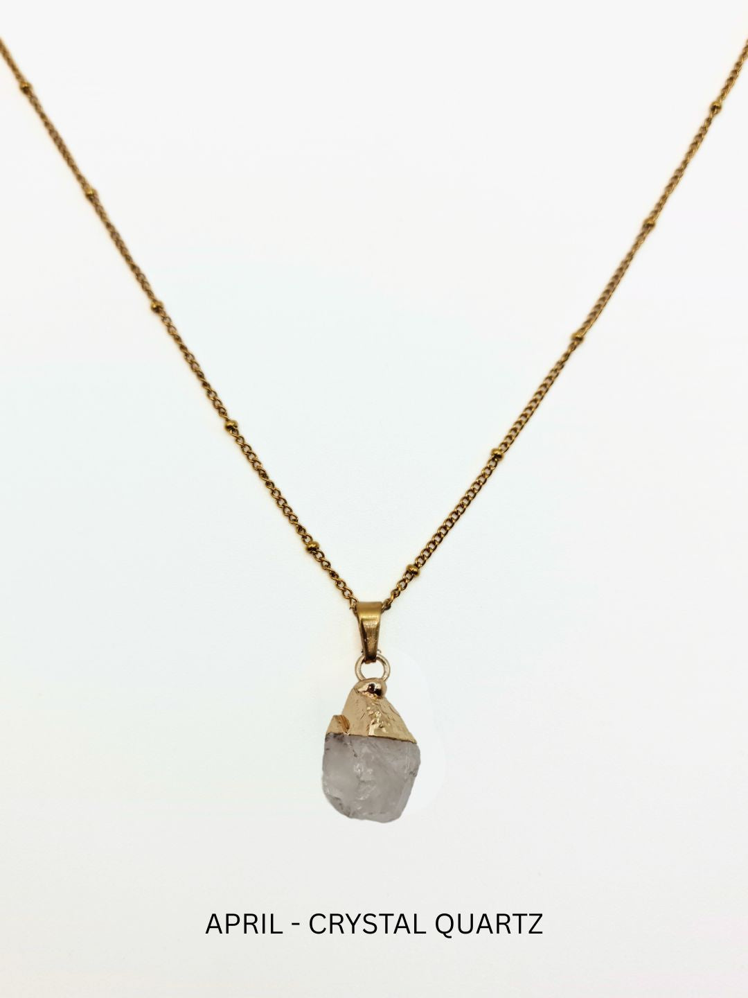 The Talisman Collection April Crystal Quartz Birthstone 18k Gold Plated Semi Precious Natural Stone Pendant Necklace