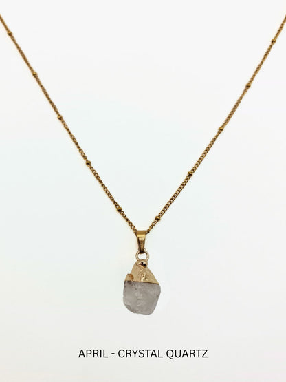 The Talisman Collection April Crystal Quartz Birthstone 18k Gold Plated Semi Precious Natural Stone Pendant Necklace