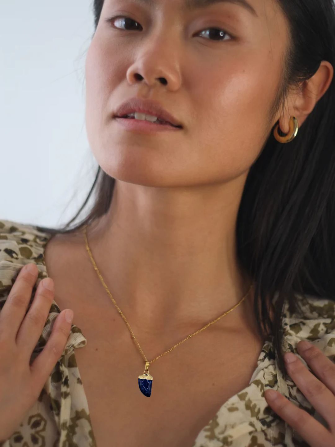 The Talisman Collection Lapis Lazuli Natural Stone 18k Gold Plated Semi Precious Horn Pendant Necklace