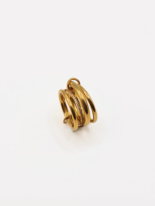 The Illusion 18k Gold Plated Stainless Steel Linked Crystal Pave Stacking Rings.