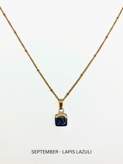 The Talisman Collection September Lapis Lazuli Birthstone 18k Gold Plated Semi Precious Natural Stone Pendant Necklace