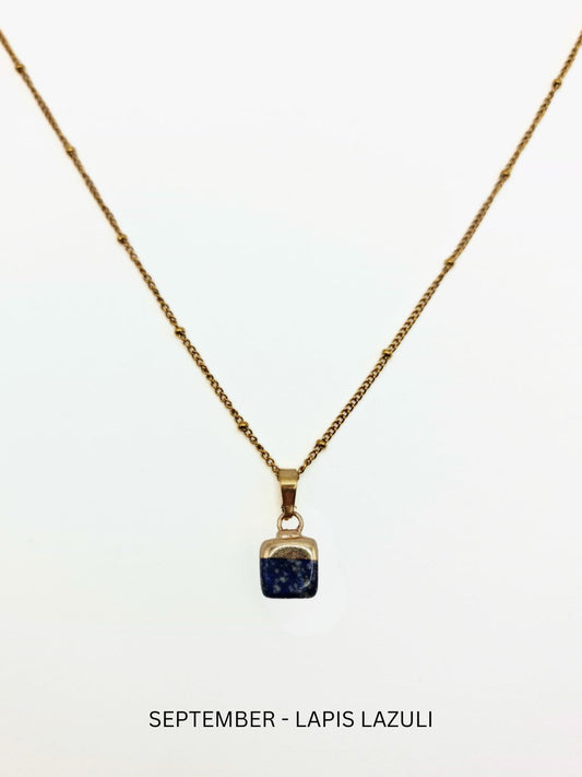 The Talisman Collection September Lapis Lazuli Birthstone 18k Gold Plated Semi Precious Natural Stone Pendant Necklace