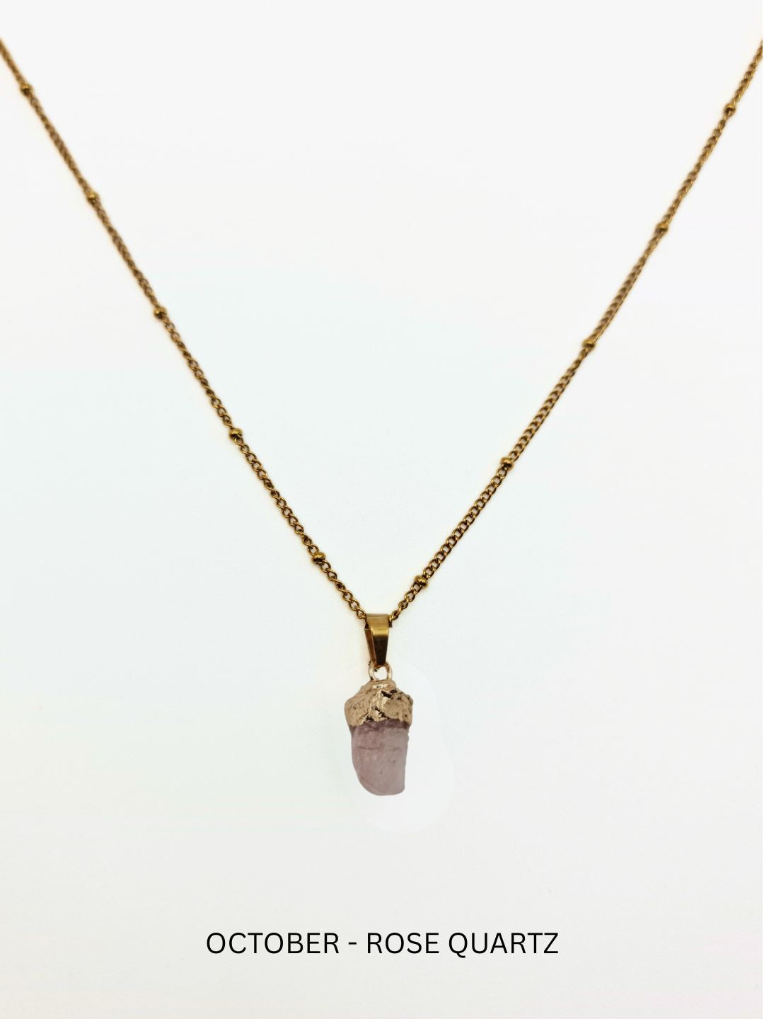 The Talisman Collection October Rose Quartz Birthstone 18k Gold Plated Semi Precious Natural Stone Pendant Necklace.