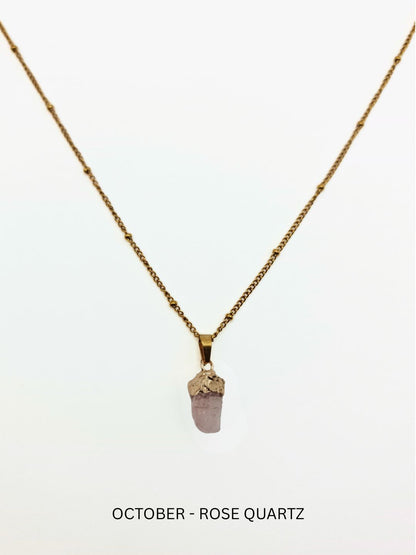 The Talisman Collection October Rose Quartz Birthstone 18k Gold Plated Semi Precious Natural Stone Pendant Necklace.