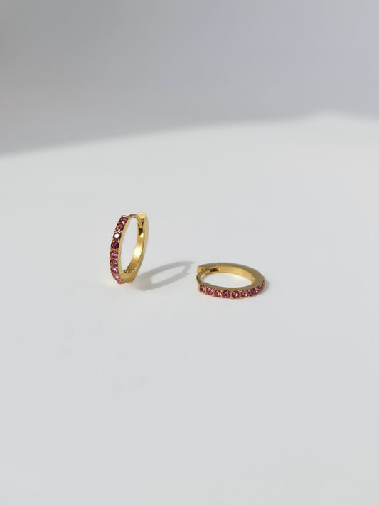 The Maija 'October' Tourmaline Birthstone 18k Gold Plated Stainless Steel Crystal Huggie Hoop Earrings.