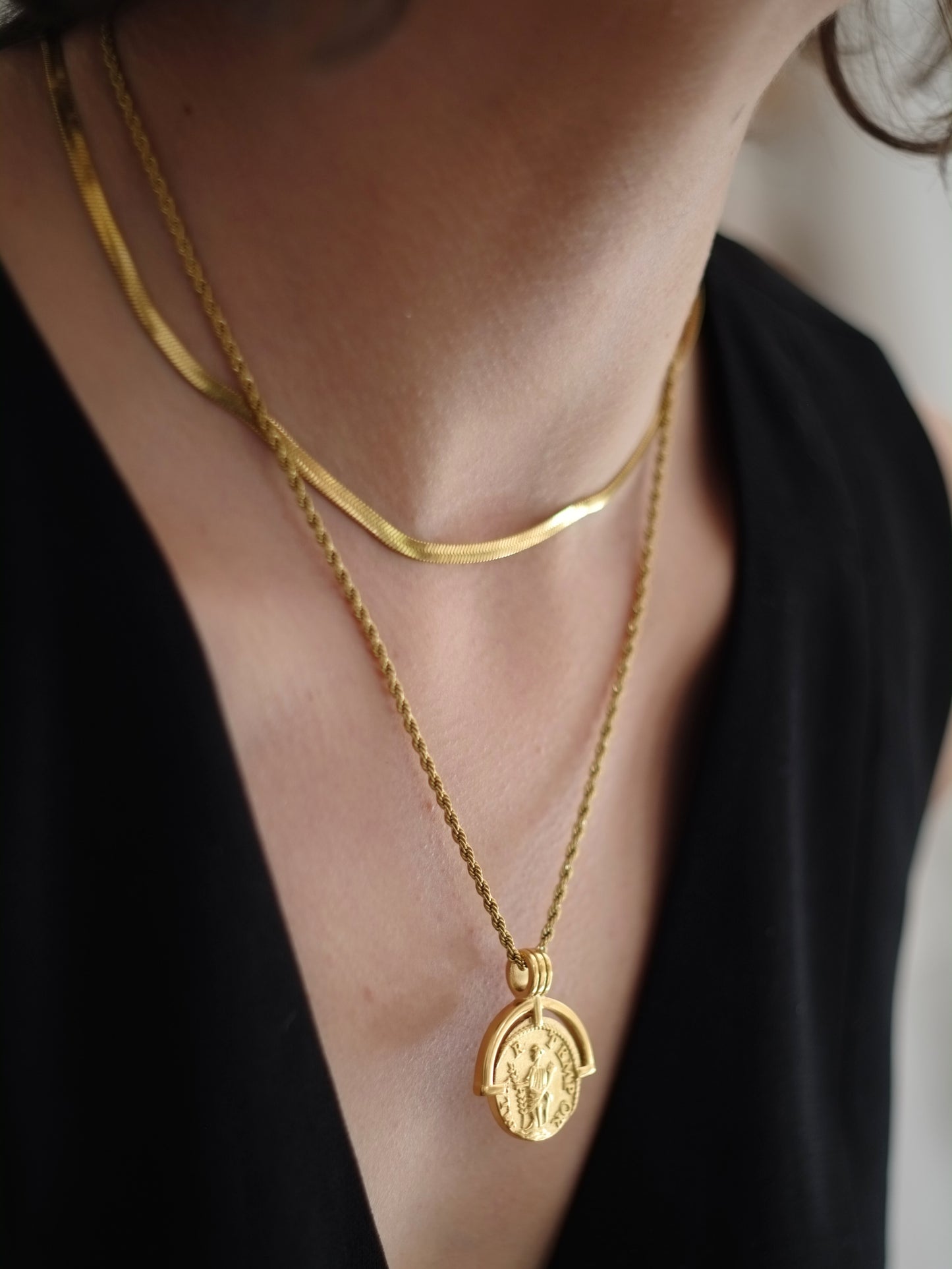The Talisman Collection 18k Gold Plated Stainless Steel Coin Pendant Necklace.